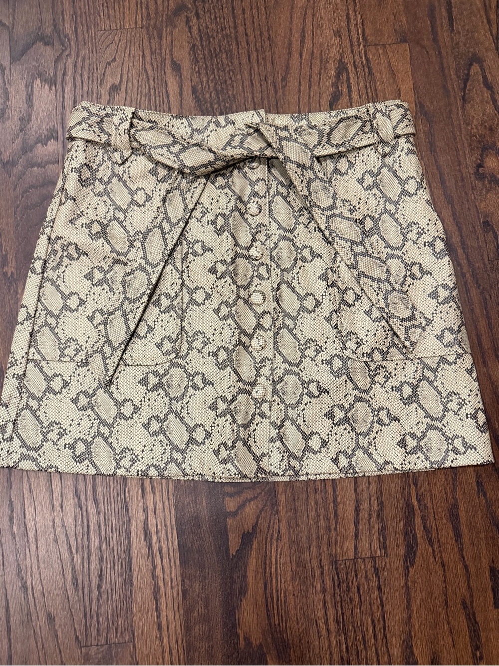 Topshop Beige Snake Print Tie-Waist Mini Skirt